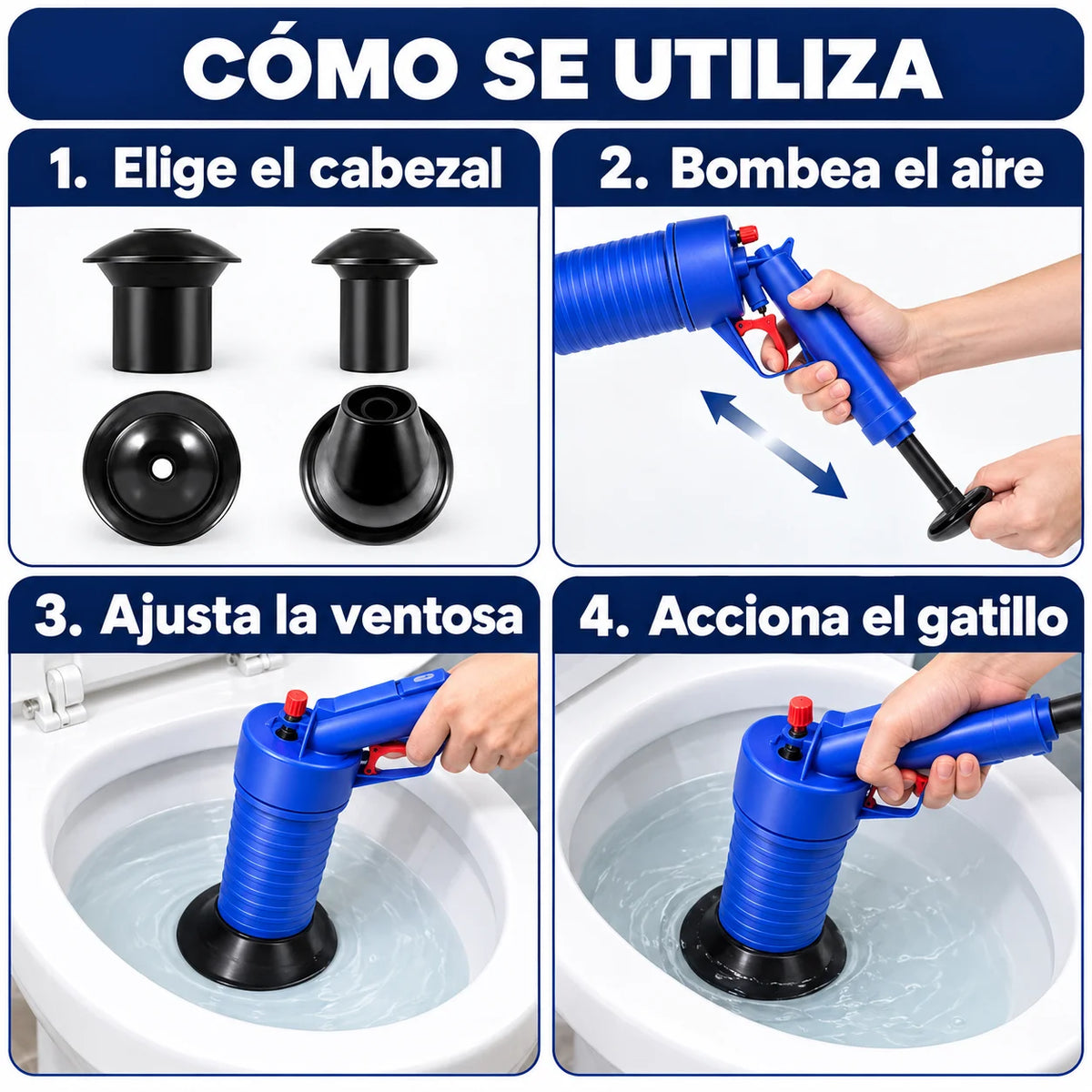 KIT PISTOLA DE DRENAJE DE AIRE ALTA PRESIÓN + LIMPIADOR DE DESAGÜE
