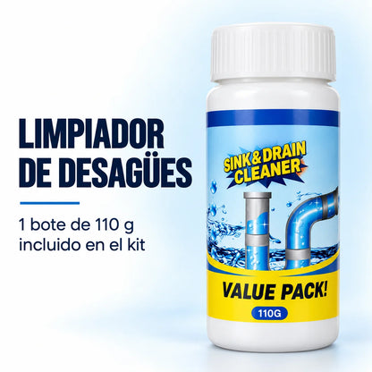 KIT PISTOLA DE DRENAJE DE AIRE ALTA PRESIÓN + LIMPIADOR DE DESAGÜE